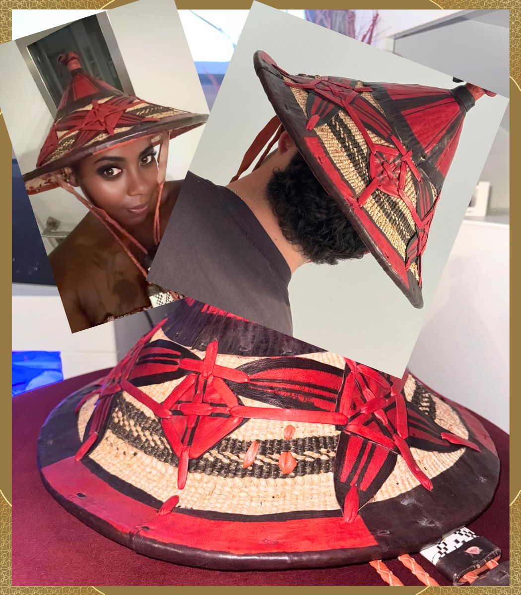 Chapeau artisanal en paille et cuir fait main au Burkina Faso, accessoire traditionnel africain élégant pour l’été protégeant du soleil et symbole culturel burkinabè