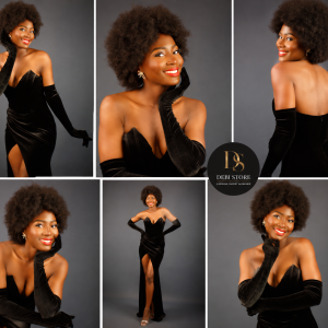 "Perruque afro naturelle femme en cheveux crépus noirs, style volumineux, présentée sous différents angles. Disponible sur Debi Store, boutique spécialisée en produits africains.