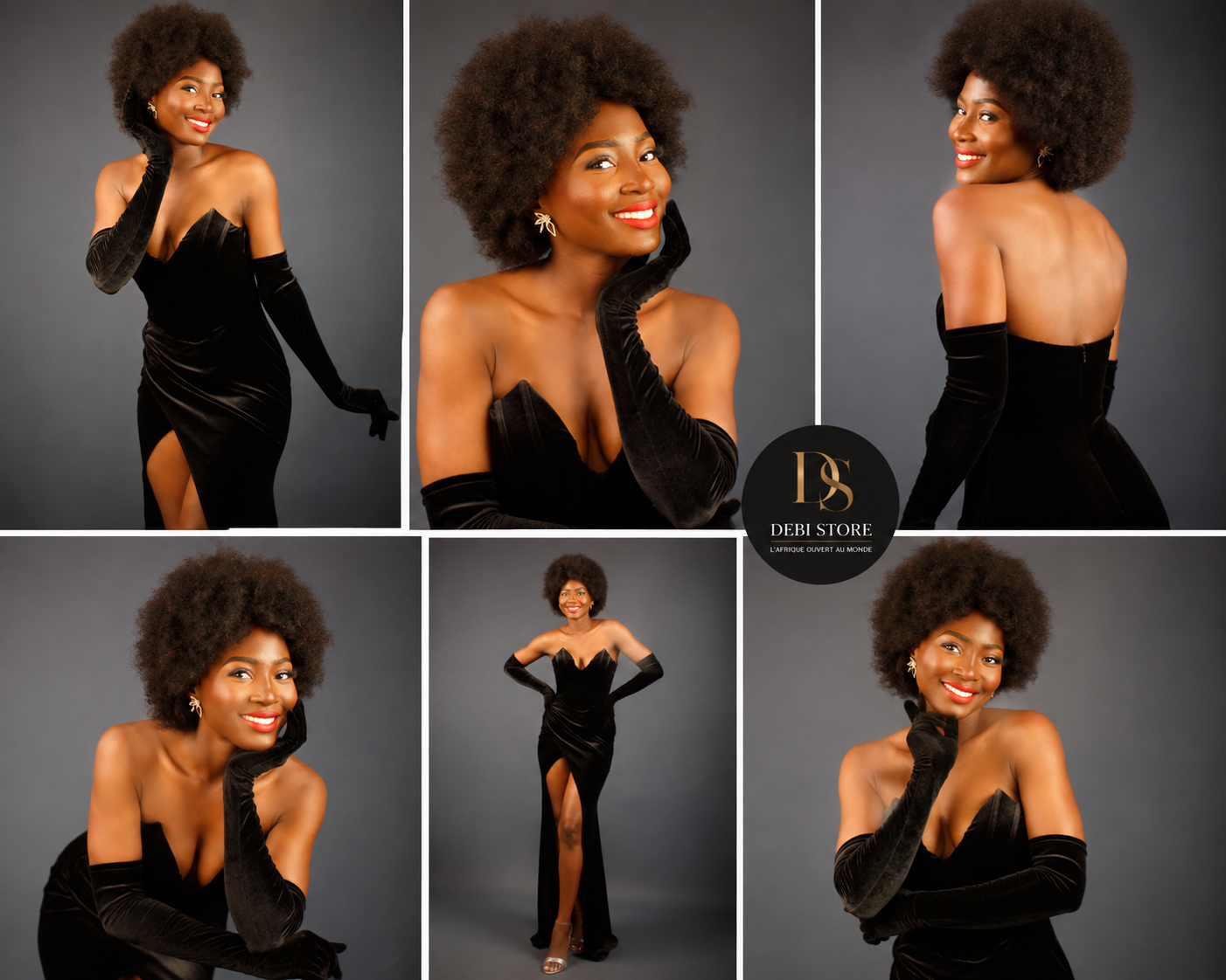 "Perruque afro naturelle femme en cheveux crépus noirs, style volumineux, présentée sous différents angles. Disponible sur Debi Store, boutique spécialisée en produits africains.